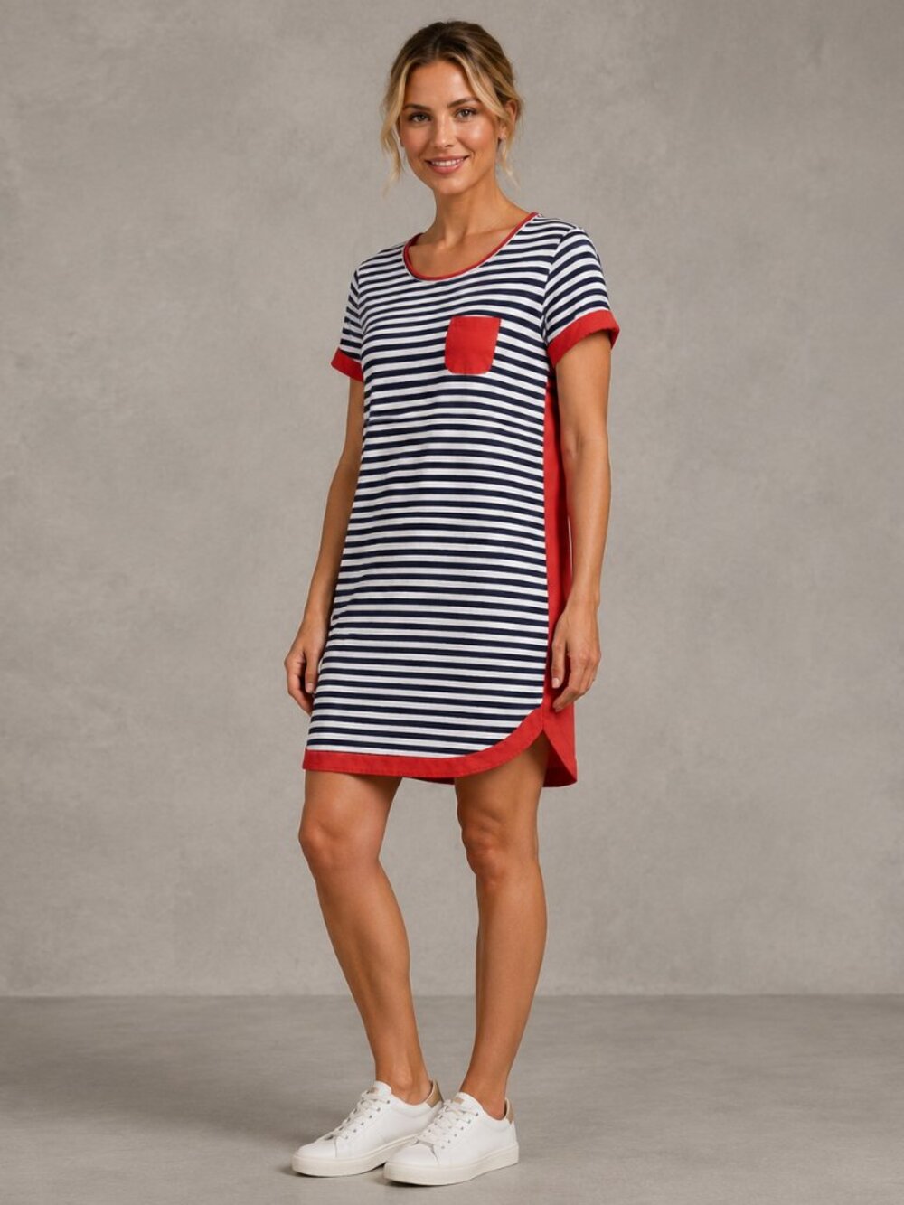 FOIL Set The Tone TENCEL Cotton Stripe Pocket Dress Red Navy US 8 Coastal Travel